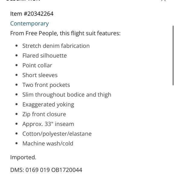 Free People Jayde point collar short sleeve flared leg flight suit sz S - Picture 9 of 10